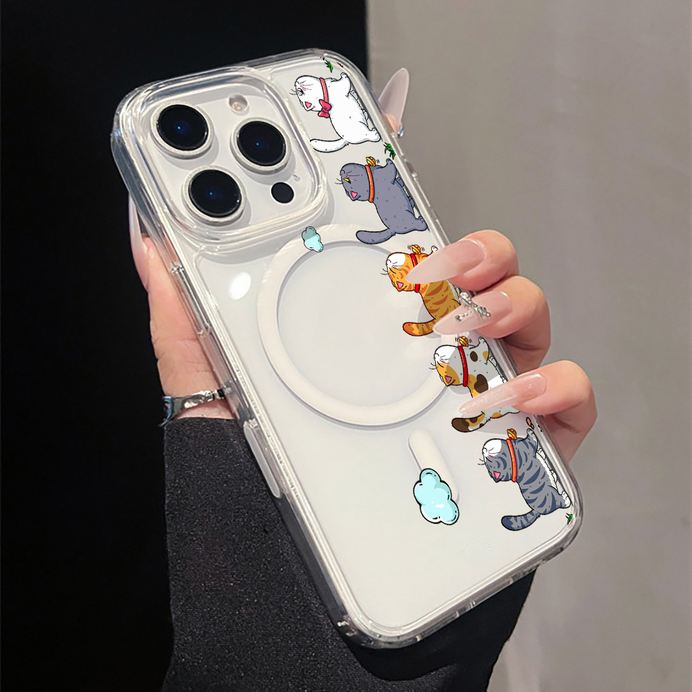 Magnetic Phone Case - Cute Cartoon Cat Clear Phone Case